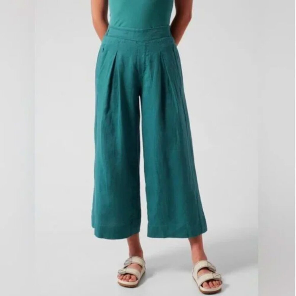 Athleta Playa Linen Wide Leg Crop Borealis Green Teal Size 4 - Picture 3 of 15